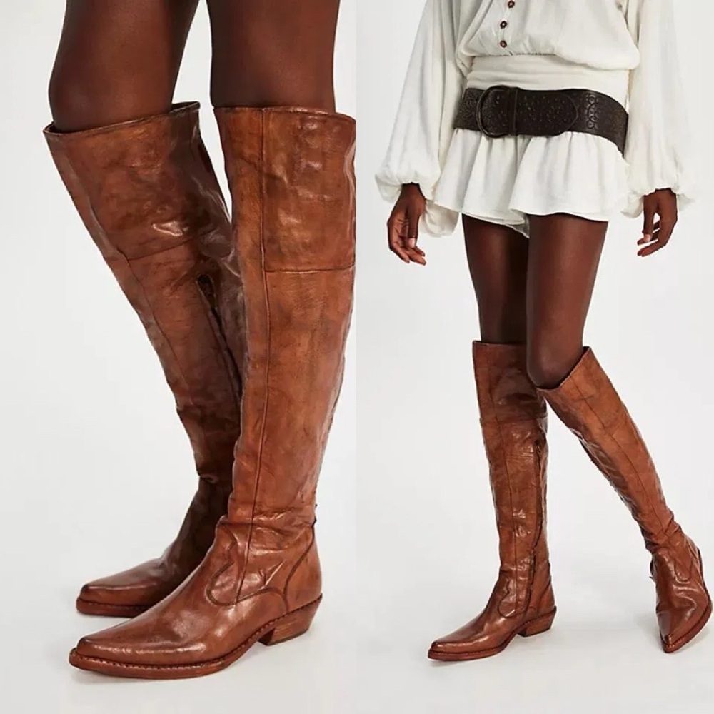 Free People Maggie Over-the-Knee Tailored Boots Western Leather